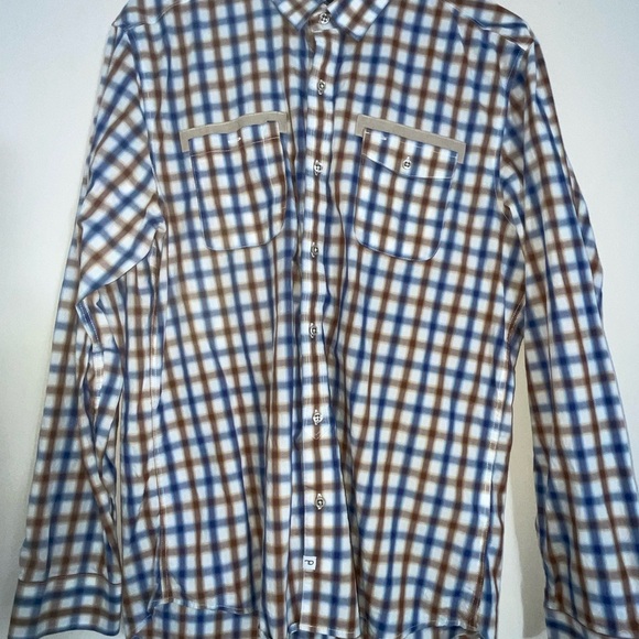 7 Diamonds Mens Shirt Blue Brown White Check Plaid 100% Cotton Size XL - Picture 4 of 14